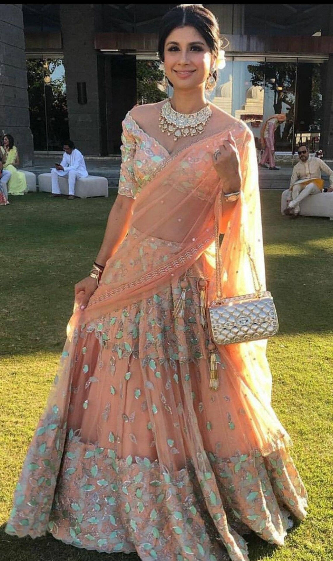peach colour gown with dupatta