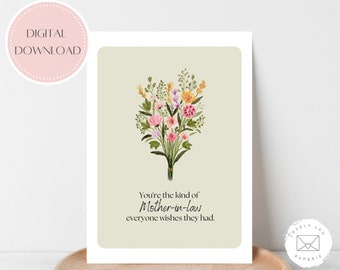 Tarjeta imprimible del Día de la Madre / Feliz Día de la Madre para mi Suegra / Descarga instantánea / Tarjeta para Suegra