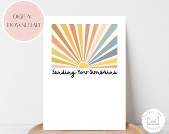 PRINTABLE CARD | Sending You Sunshine Card | Instant Download | Thinking of You | Cheering Up Card | Card for Best Friend | Sun Card