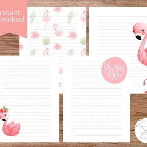 PRINTABLE Flamingo Stationary | Lined Flamingo Writing Paper | Instant Download | Printable Flamingo Notepad