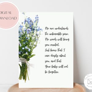 Carte de sympathie à imprimer pour fausse couche | Téléchargement instantané | Deuil | Carte A6 | Carte de visite personnalisée pour bébé | Carte de perte de grossesse | Les myosotis