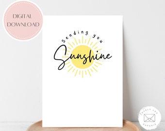 PRINTABLE CARD | Sending You Sunshine Card | Instant Download | Thinking of You | Cheering Up Card | Card for Best Friend | Sun Card