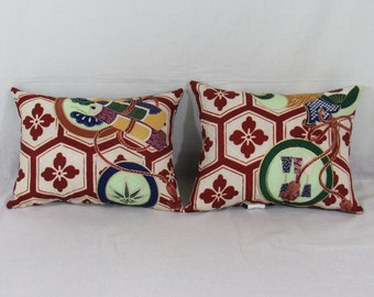 Vintage Painted Silk Kimono Pillow Set