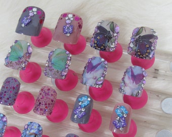 3D Acrylic Press On Nails, Short Active, Butterfly Fairy, Full-size Set- 20 pieces