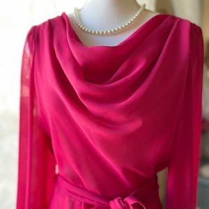 Vintage 70s Magenta Cowl Neck Gown - Martinique Fashions