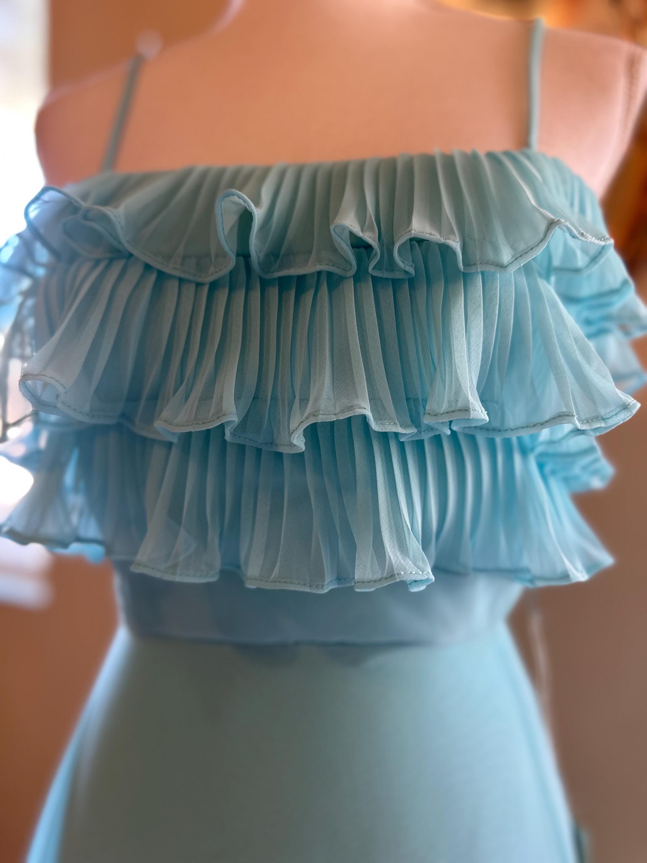 60’s Aqua Chiffon Formal Gown