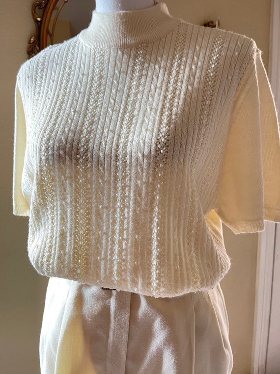 VINTAGE Cable Knit Ribbed Cream Color Sweater By Stru… - Gem