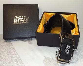 Bälte Super Rifle Herr Justerbart Lyxigt Äkta Läder med Automatiskt Metallspänne