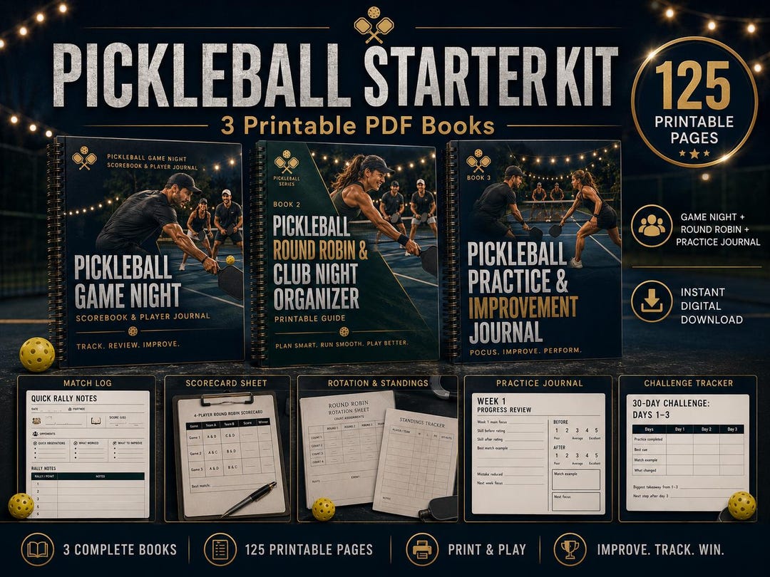Pickleball Worksheets.pdf Pickleball Planner Bundle PDF, Game Night Scorebook, Round Robin ...
