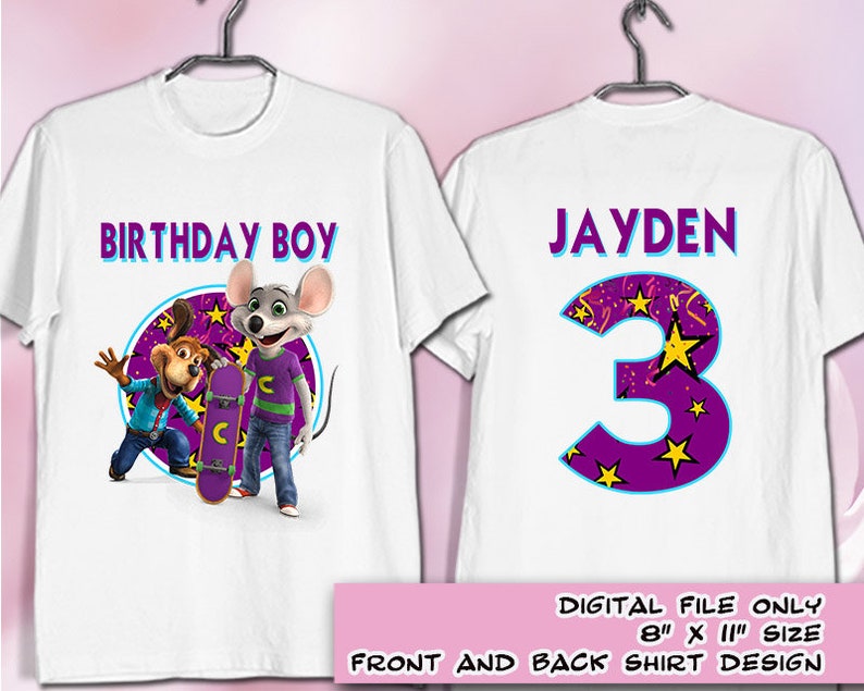 Chuck E Cheese Front Back Birthday Iron On Transfer Chuck E Etsy - roblox shirt iron on transfer design etsy