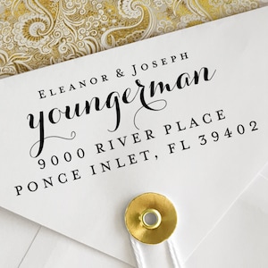 Custom Couples Script Address Stamps | Engagement Self-Inking Stamp | Personalized Wedding Rubber Stamp | Wedding Address Stamp |