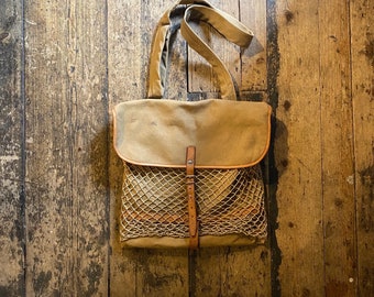 Vintage American Hunting and Fishing Shoulder Bag, With Cartridge Pockets and Fish Net, Rubberised Canvas.
