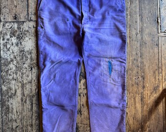 Vintage French Moleskin Work Pants (33/30) Distressed, Patched