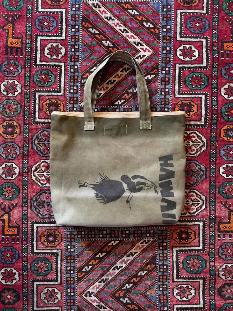 Salvage & Sawdust Re-Worked WW2 Kit Bag Daily Tote Bag. Handmade in Brighton. image 1