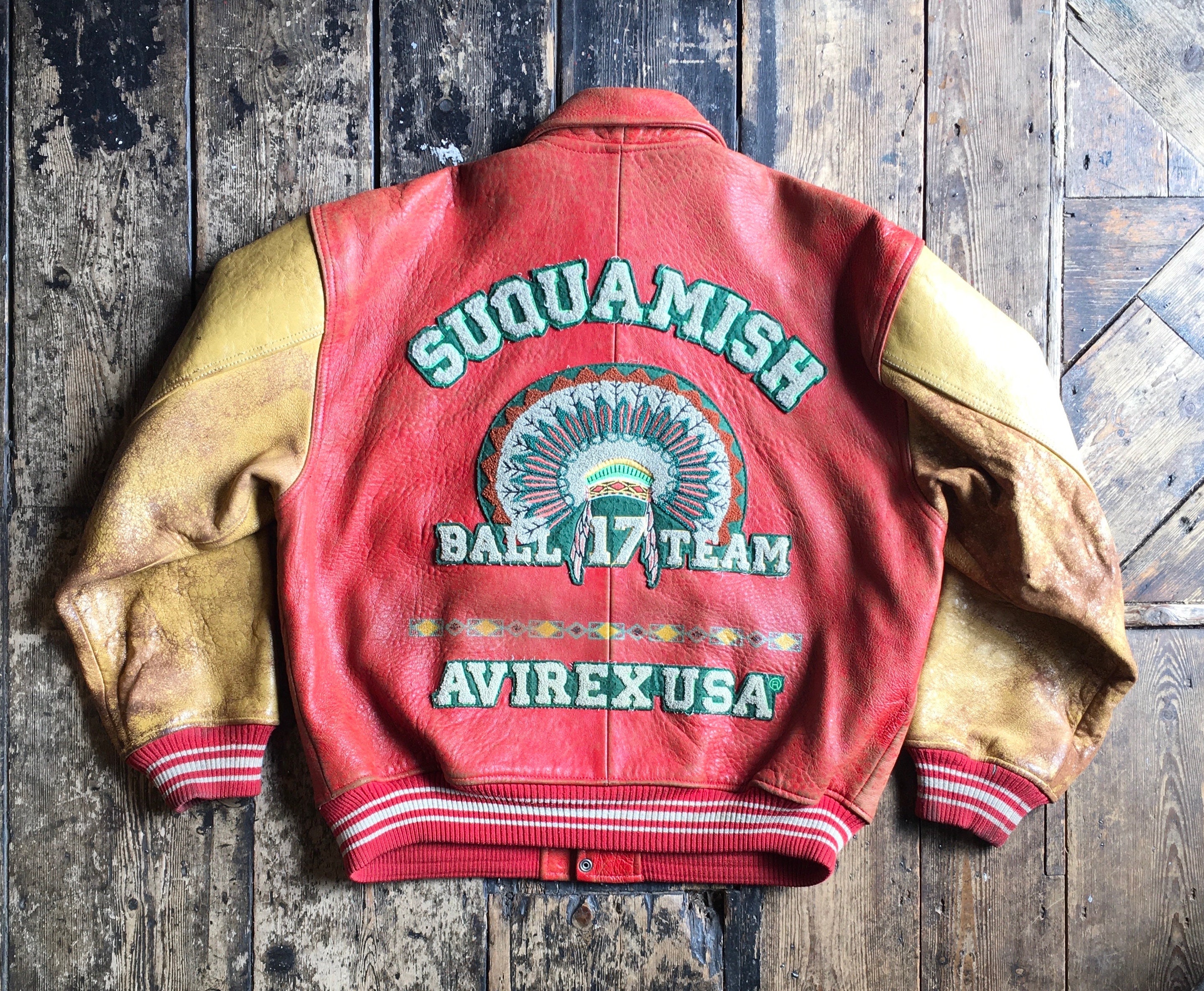 Rare 1990's Avirex USA Leather Varsity Jacket, Suquamish Rare 1990's Avirex USA Leather Varsity Jacket, Suquamish
