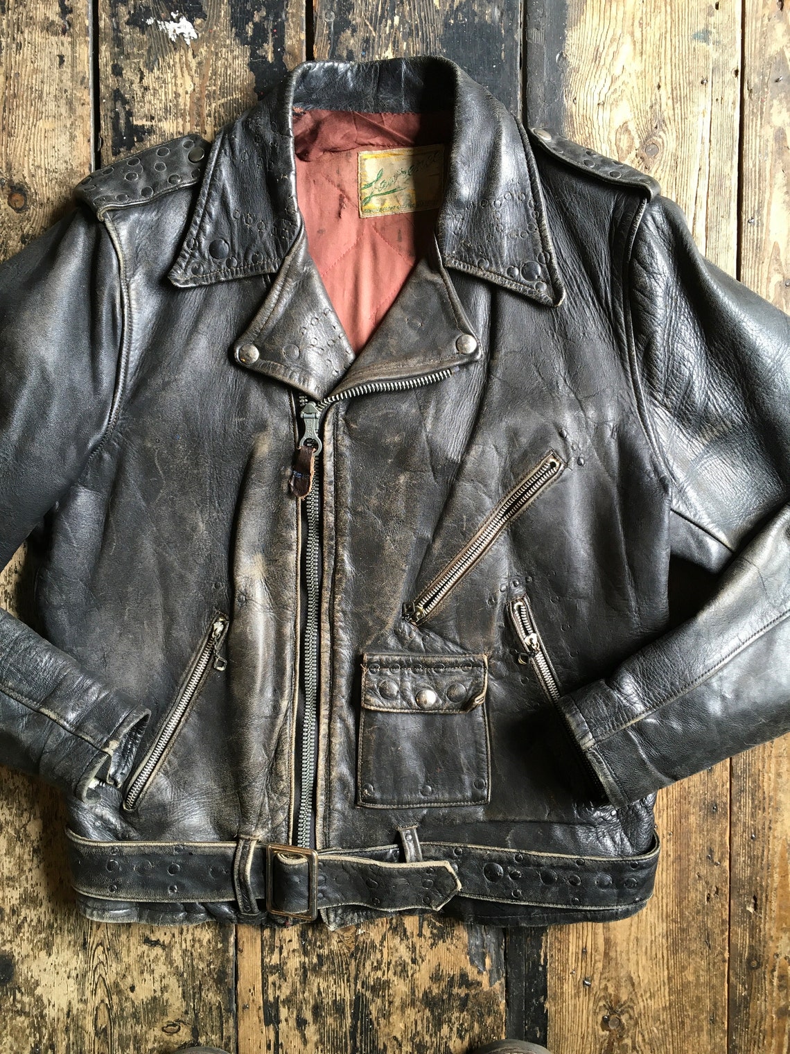 Rare 1950s Horsehide Leather Biker Jacket by Lawrence Red image 2