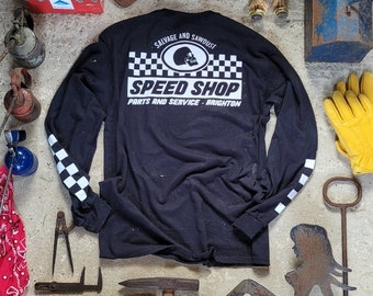 Salvage and Sawdust Limited Edition Speed Shop T-Shirt, langärmlig.