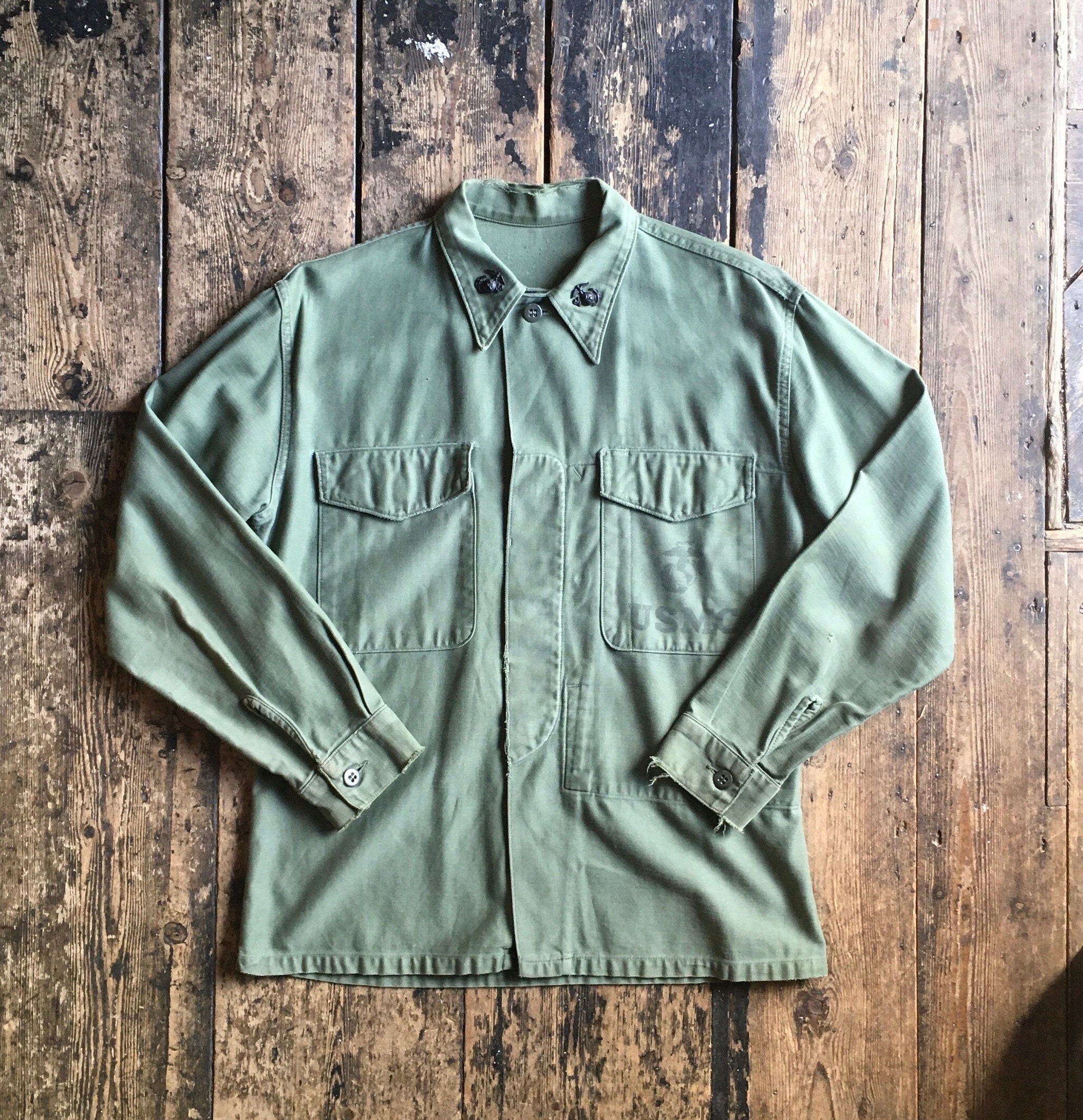 Vintage 1960s Vietnam Era OG-107 P56 USMC Button Down Shirt