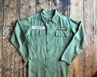 Vintage 1960s Vietnam Era OG-107 P64 Shirt, US Army, Medium