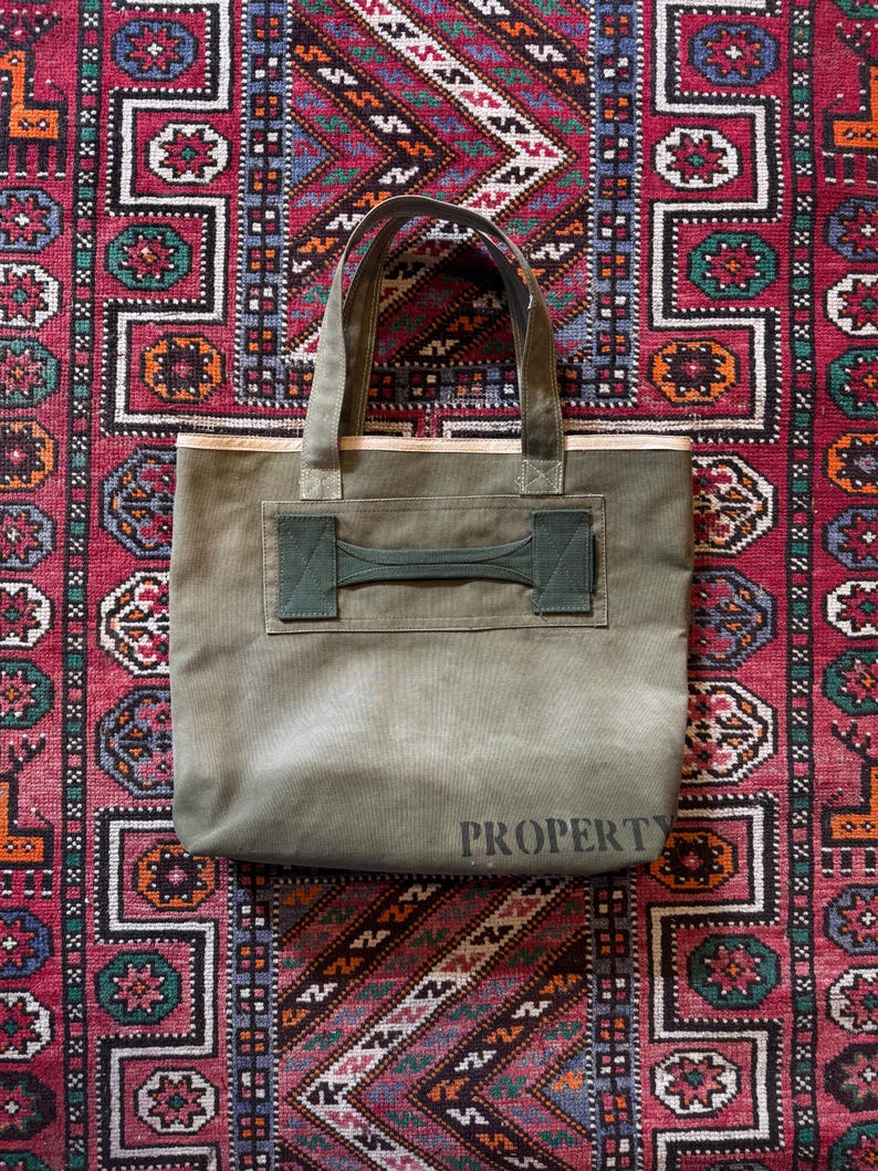 Salvage & Sawdust Re-Worked WW2 Kit Bag Daily Tote Bag. Handmade in Brighton. image 2