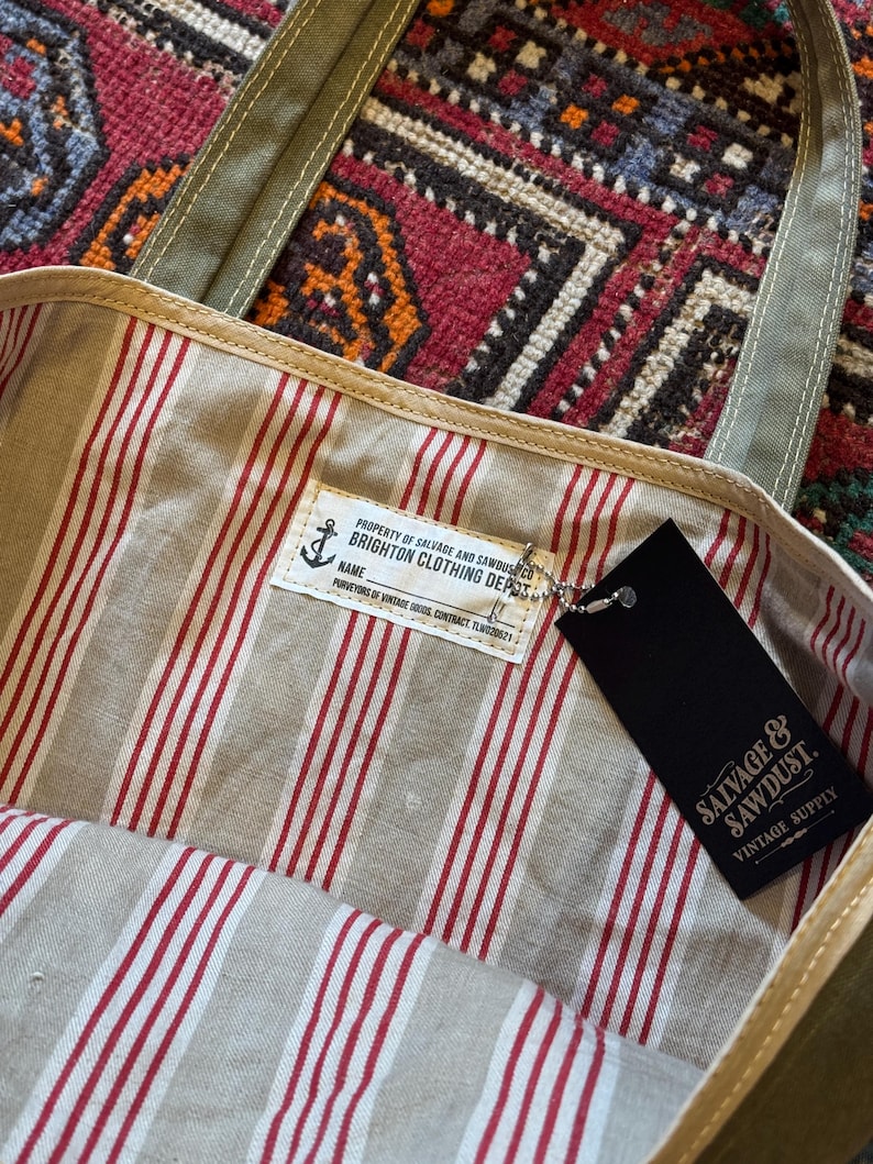 Salvage & Sawdust Re-Worked WW2 Kit Bag Daily Tote Bag. Handmade in Brighton. image 3