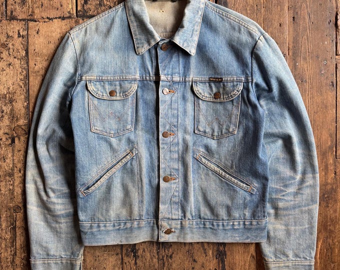 Vintage 70'S Wrangler black tag denim jacket, made in USA, size S, men's size /evb009977