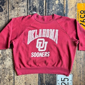 Vintage 1960s Raglan Cut Off University Sweatshirt, “Oklahoma Sooners”, Soft and Faded, Sun Faded, X-Large