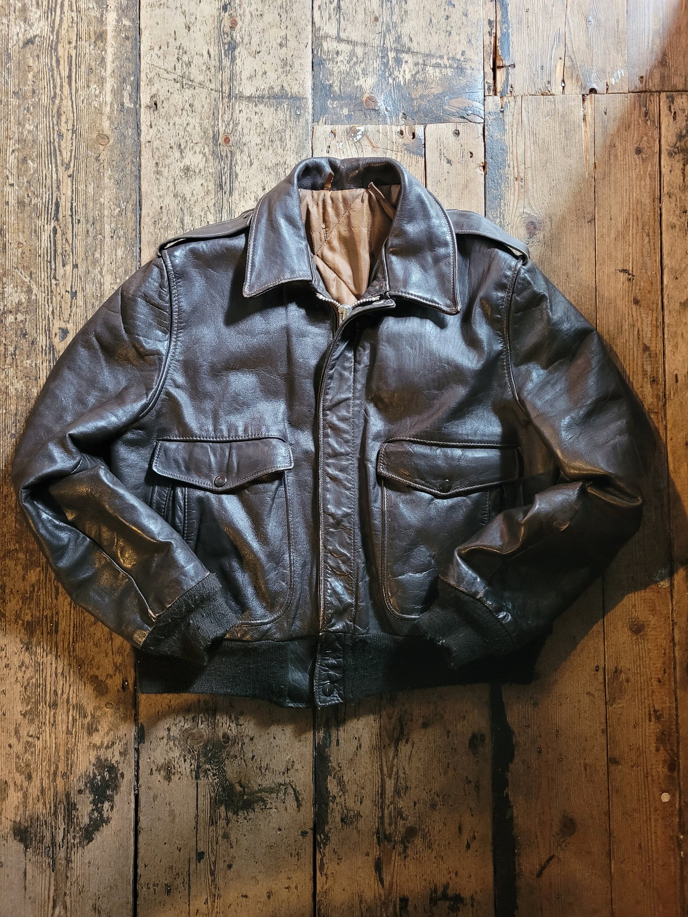Vintage 1960s Era Leather Flying Jacket, Soft, Lined, Talon Vintage 1960s Era Leather Flying Jacket, Soft, Lined, Talon