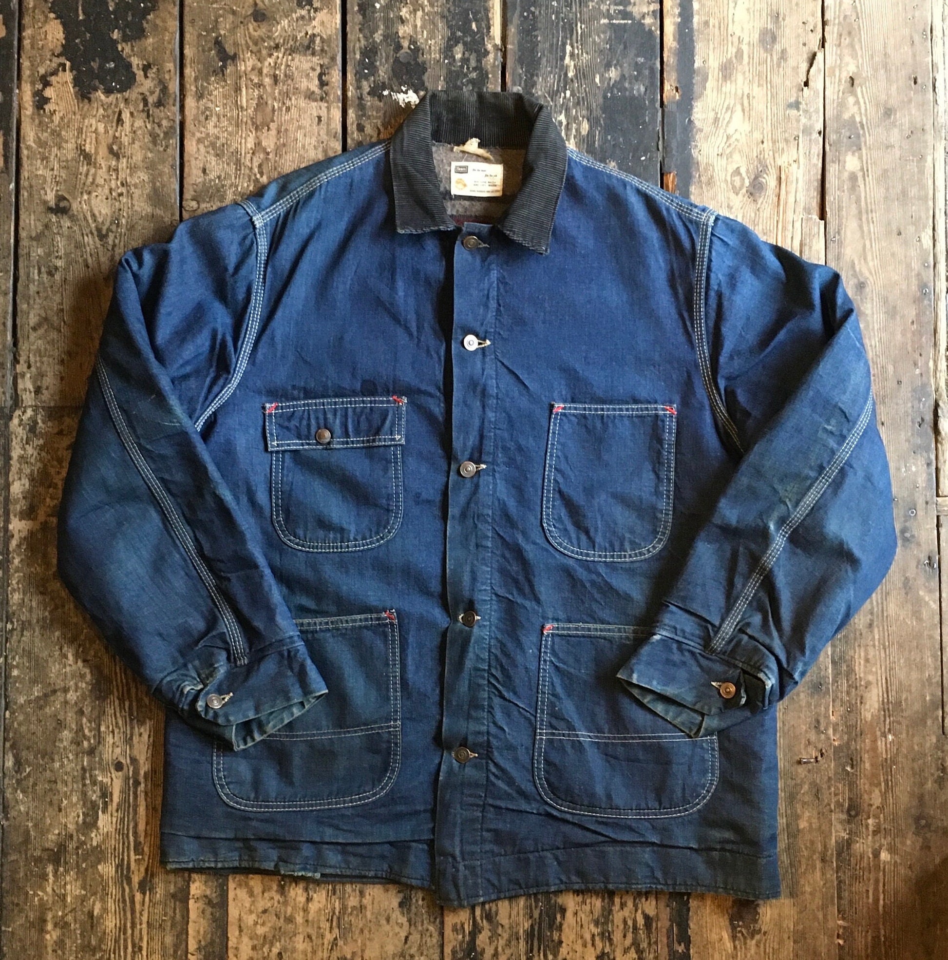 VINTAGE 1970s SEARS BLANKET LINED ZIP UP DENIM JACKET NOS