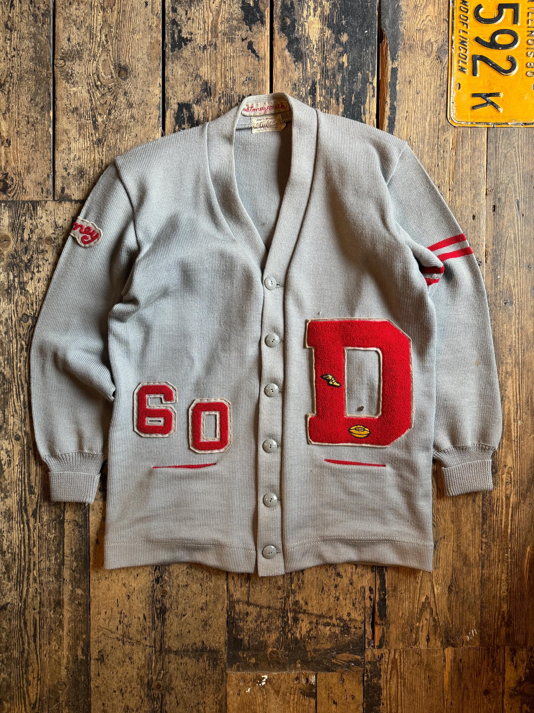 Rare Vintage Dehen Varsity Letter Worsted Wool Cardigan. Made in 