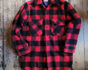 Chaqueta vintage de lana virgen a cuadros estilo búfalo de Woolmaster, años 60. Fabricada en EE. UU., talla M.