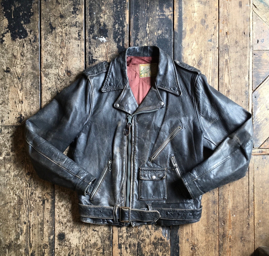 Rare 1950s Horsehide Leather Biker Jacket by Lawrence Red image 1