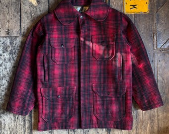 Vintage 60s Woolrich Quilted Lined Mackinaw Cruiser Wool Red