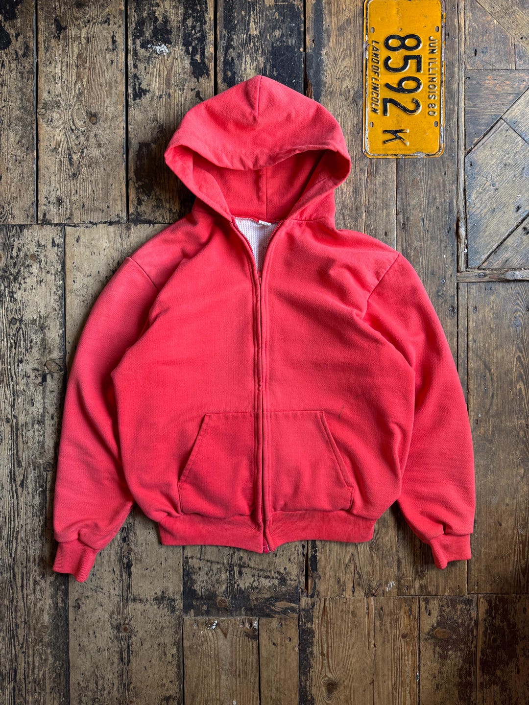 Vintage & Rare 1960/70s Red Waffle Lined Thermal Sunfaded