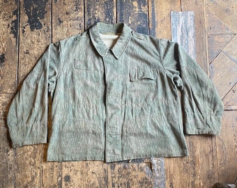 Vintage 1960s Czeck Army Strichtarn Camo Feild Jacket, Cold War, Rain Camo, Boxy Large