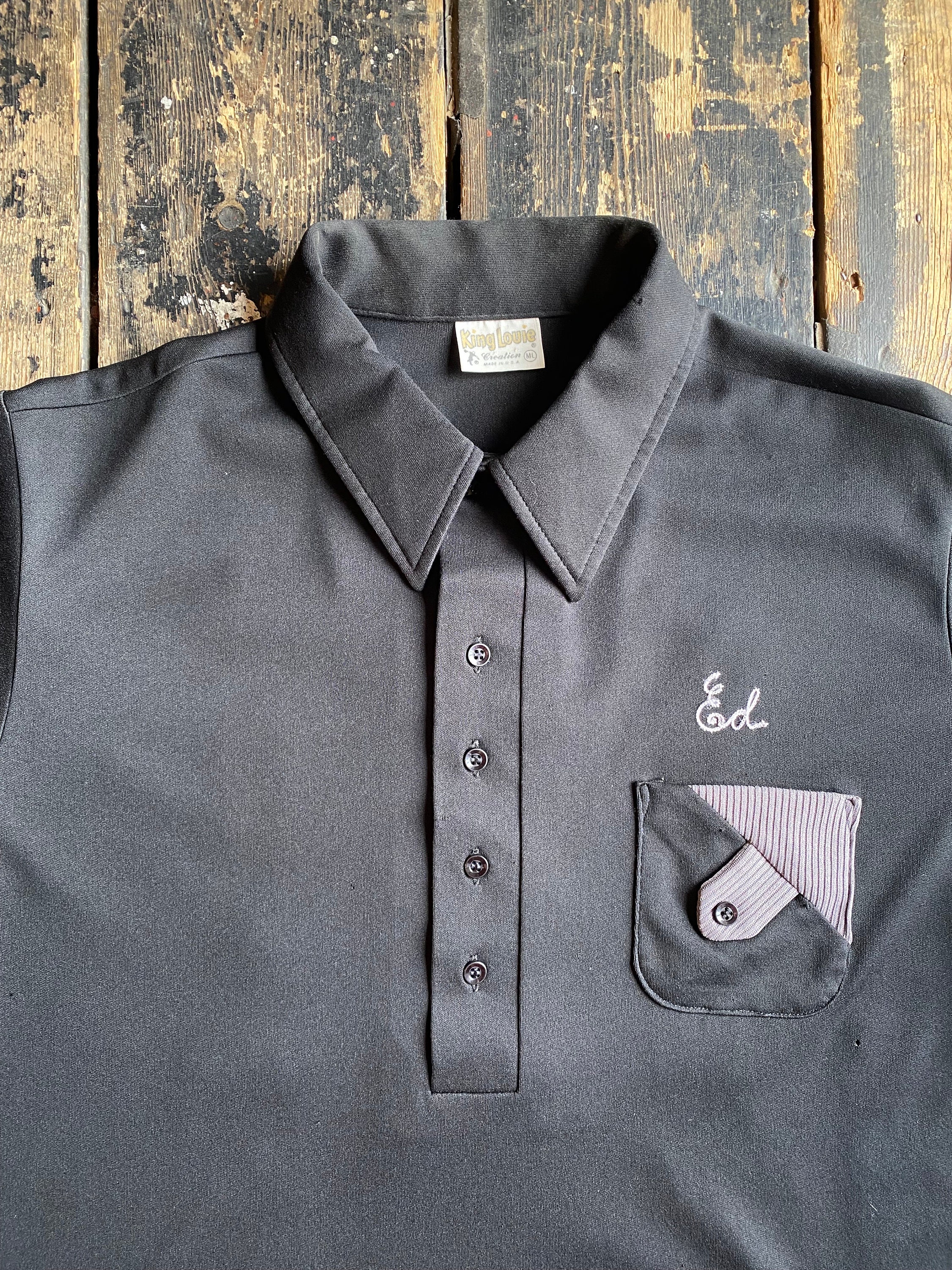 60s〜 King Louie Bowling Shirt USA stitch Vintage 60s/70s King Louie Chainstitch Custom Bowling Button