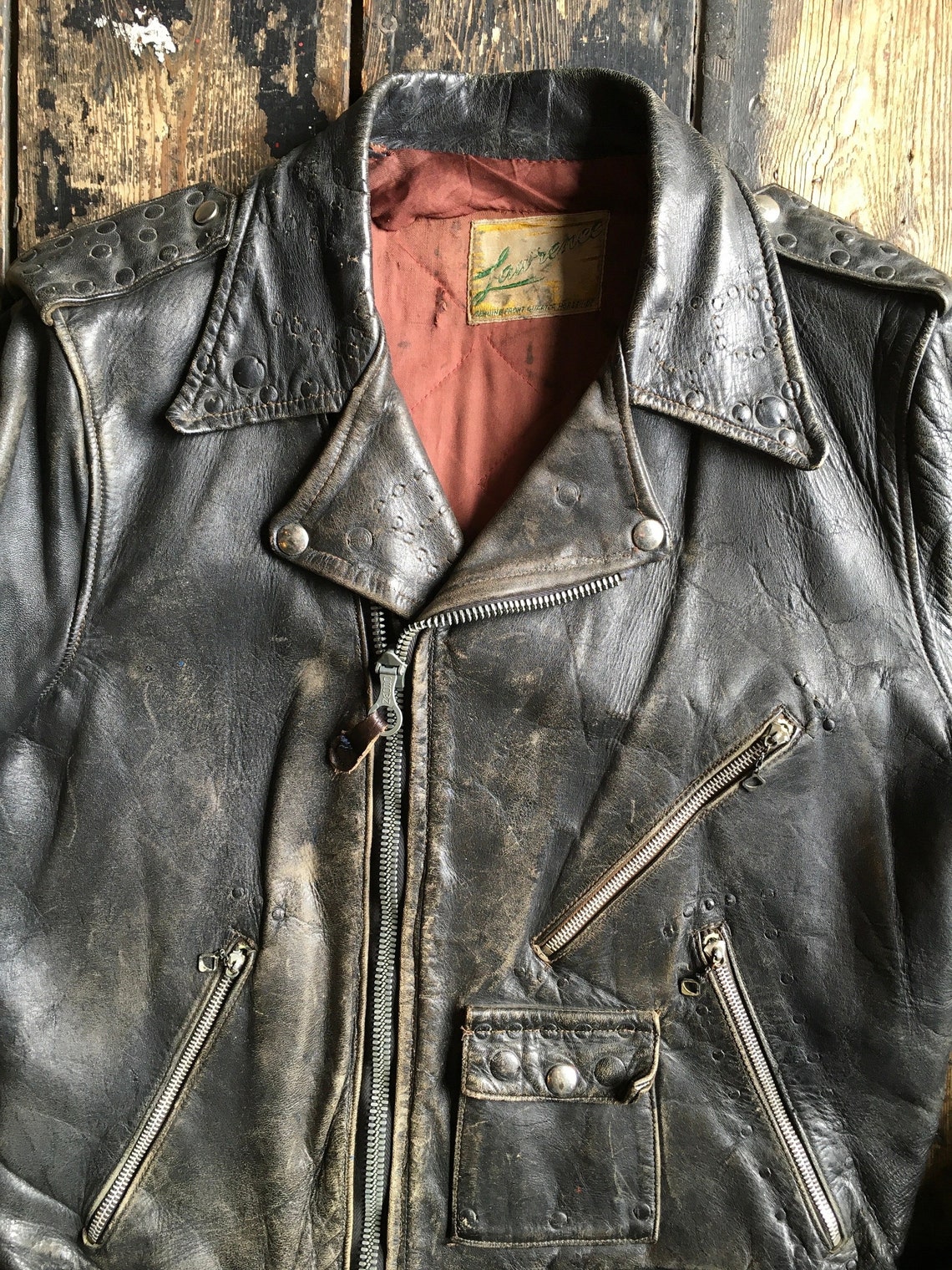 Rare 1950s Horsehide Leather Biker Jacket by Lawrence Red image 7