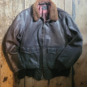 Vintage USN G-1 1958 Leather Flight Jacket, Original, Size Medium.