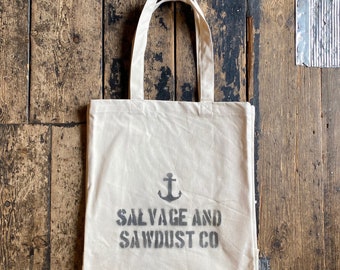 Salvage & Sawdust, Tote Bag, Strong, Large, Heavyweight, Hand Painted Shoulder Bag.