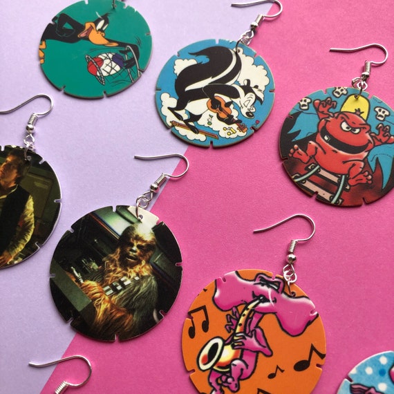 Pog Earrings Recycled 90s Tazo Toy Earrings Handmade 90s Etsy