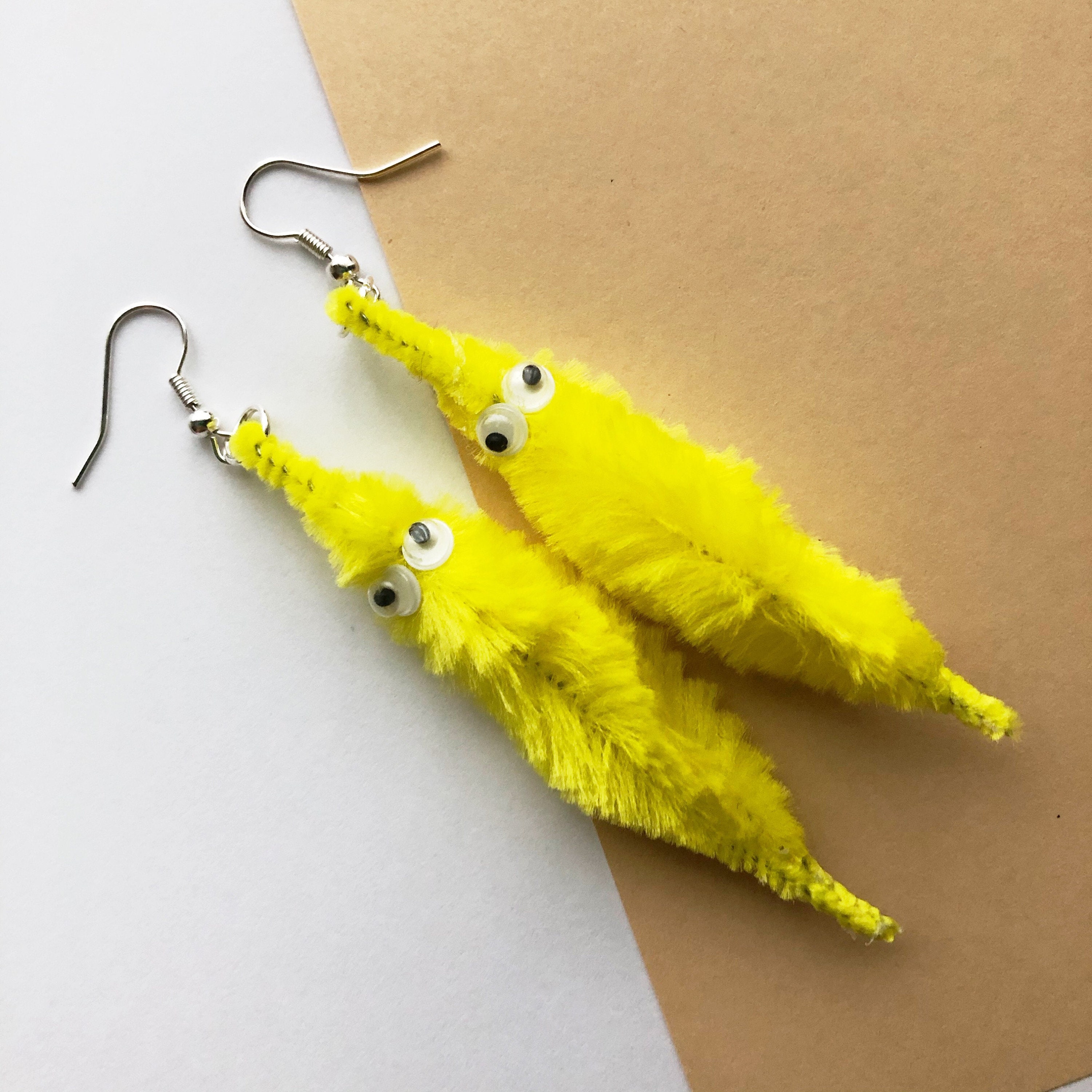 Worm On A String Earrings Quirky Fuzzy Earrings Etsy