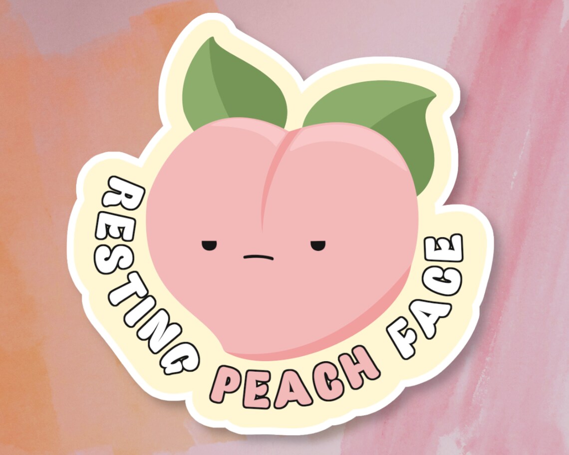 Resting Peach Face Sticker Funny Fruit Sticker Food Pun Etsy