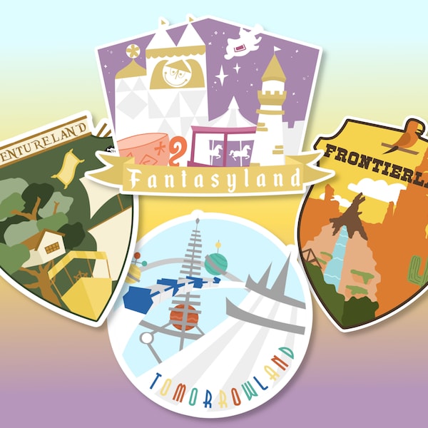 Disney Park Stickers | Magic Kingdom | Adventureland | Frontierland | Fantasyland | Tomorrowland | Disney World Stickers | Disney Stickers