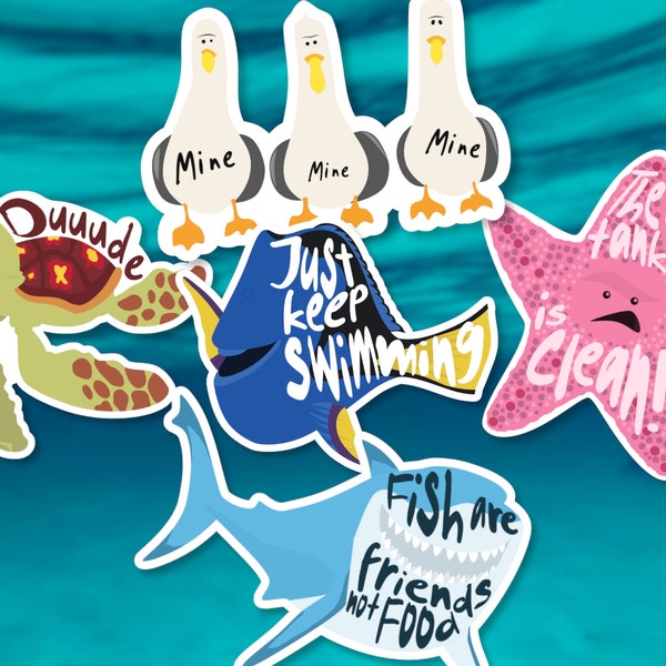 Finding Nemo Stickers | Dory Sticker | Nemo Sticker | Just Keep Swimming | Finding Dory Sticker | Fish are Friends Not Food | Disney Sticker