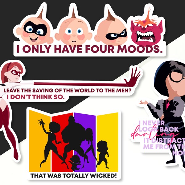 The Incredibles Stickers | Edna Mode Sticker | Elastigirl Sticker | Incredibles Sticker | Jack-Jack Sticker | Violet | Dash | Disney Sticker