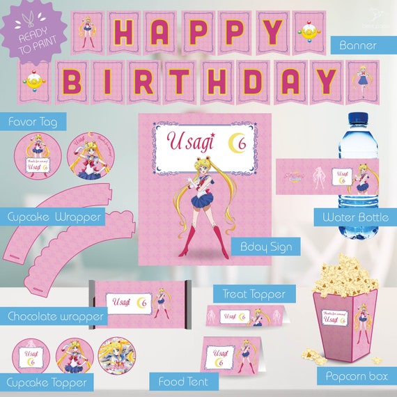 Sailor Moon Themed Birthday Party Set Personalized Printables Etsy