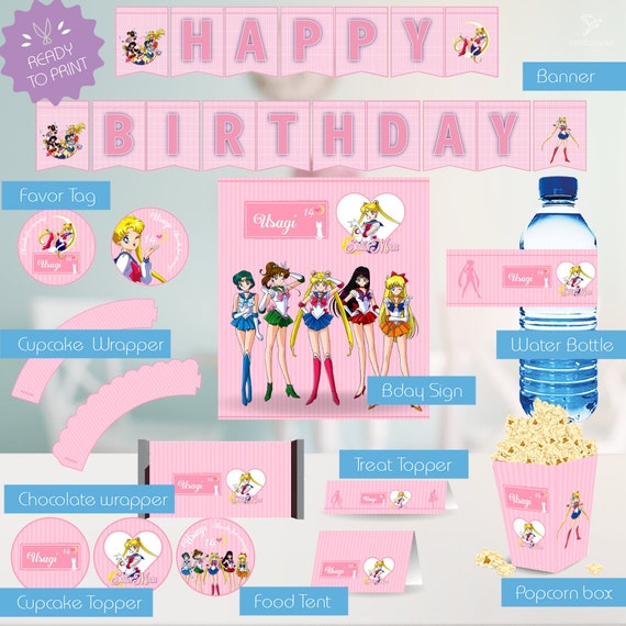 Sailor Moon 90s Themed Birthday Party Set Personalized Etsy