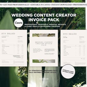Wedding Content Creator Invoice Pack, Canva Invoice Template, Proposal, Receipt, Pricing Guide, Client Payment System for Creators