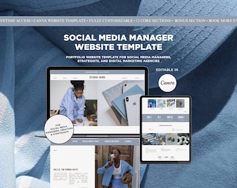 Social Media Manager Website Template Canva | Digital Marketing Portfolio & Agency Site for SMM, Strategists and Creators