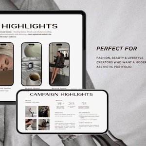 UGC media kit template showing campaign highlights, brand results and collaboration case studies for content creators